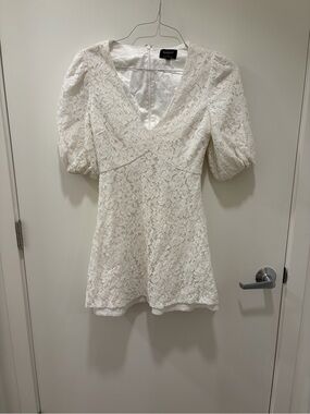 Bardot White Floral Lace Puff Sleeve Mini Dress XS Bridal Romantic